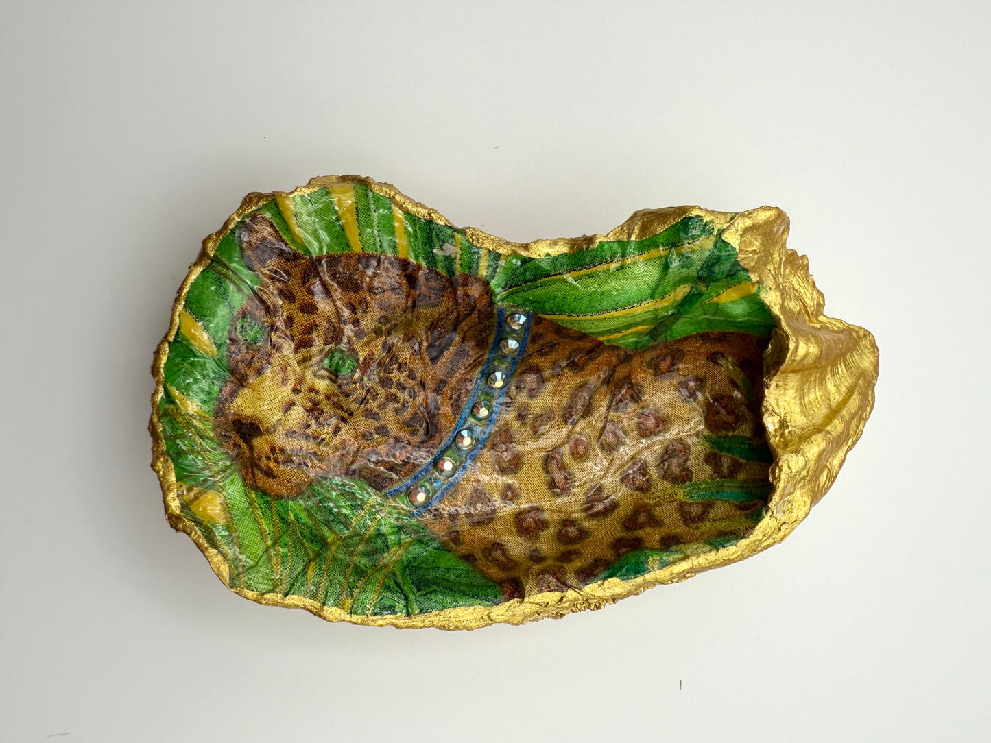 Bling Leopard with Crystals Oyster Shell Ring Dish