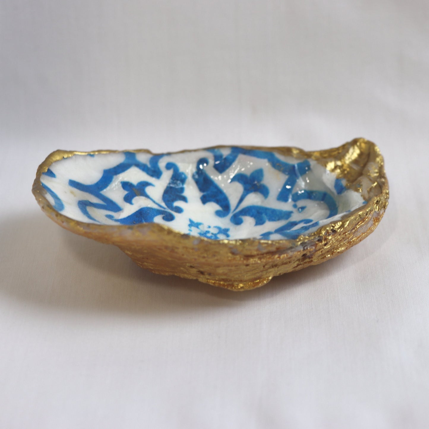 Blue & White Oyster Shell Jewelry Ring Dish