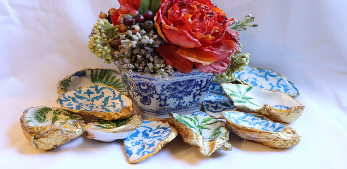 Blue & White Oyster Shell Jewelry Ring Dish