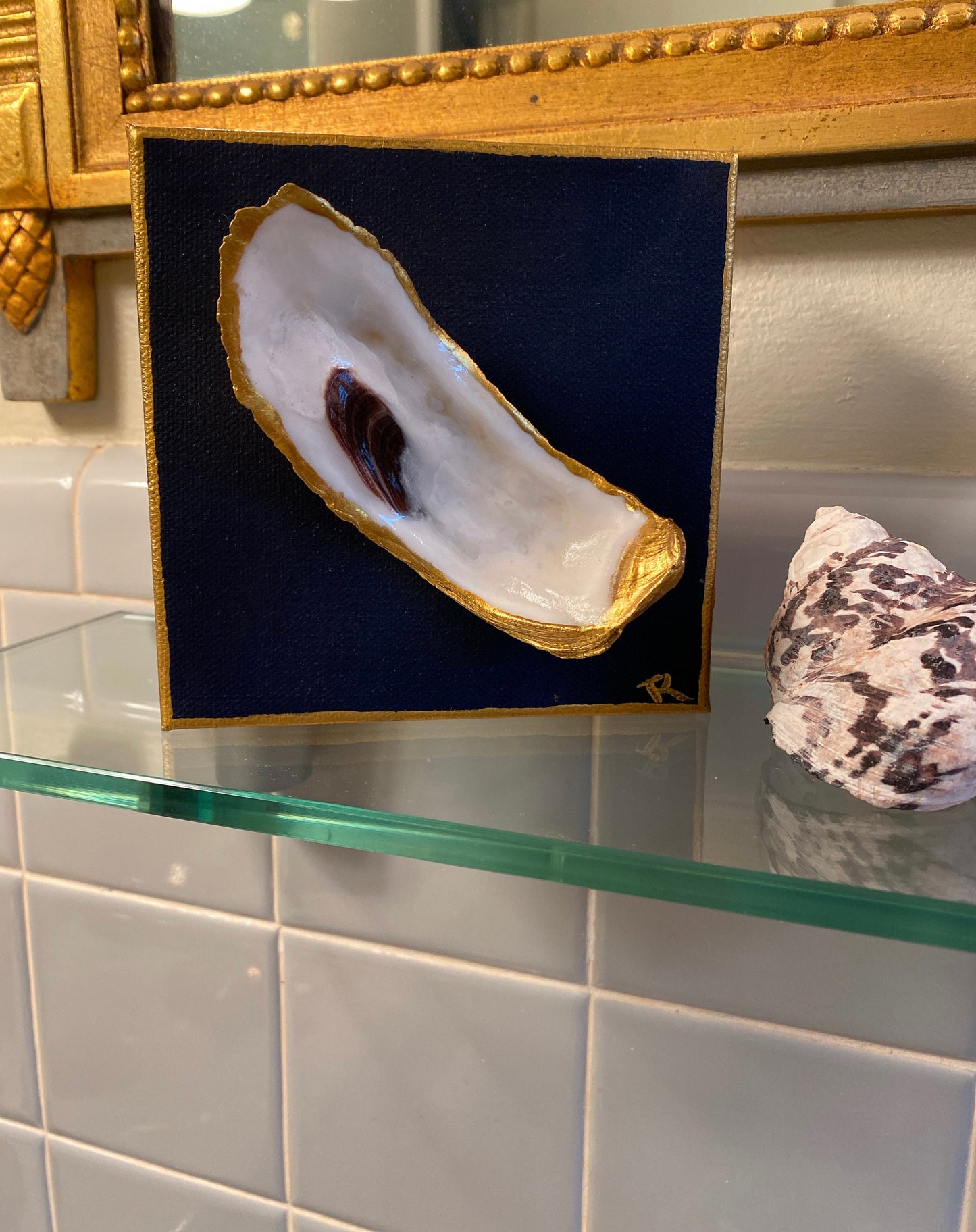 Oyster Shell on Canvas Navy and Gold