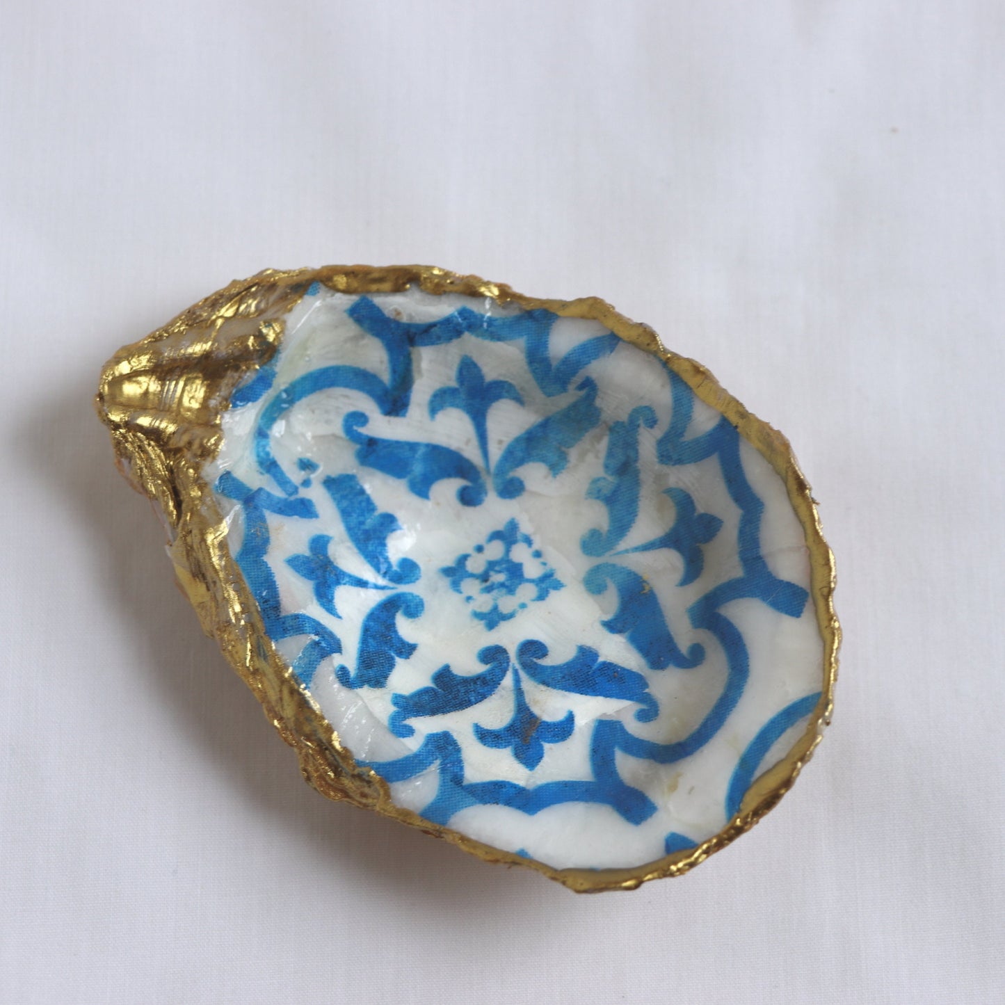 Blue & White Oyster Shell Jewelry Ring Dish