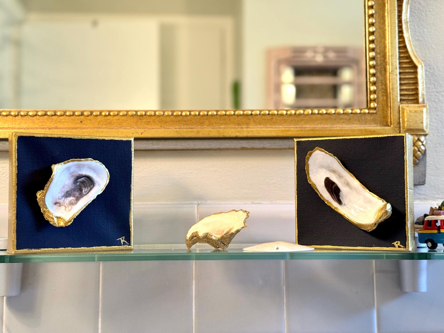 Oyster Shell on Canvas Navy and Gold